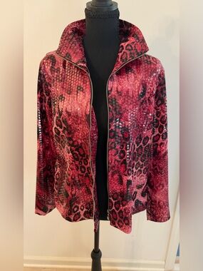 Exclusively Misook Y2K Pink Black Leopard-Print Pailettes Lightweight Jacket M